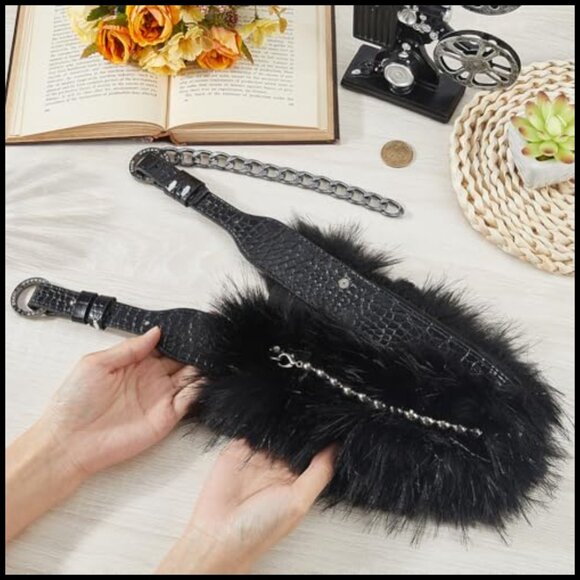 Faux Fur PU Leather Chain Waist Belt Adjustable Wide Chunky Belt main image 6